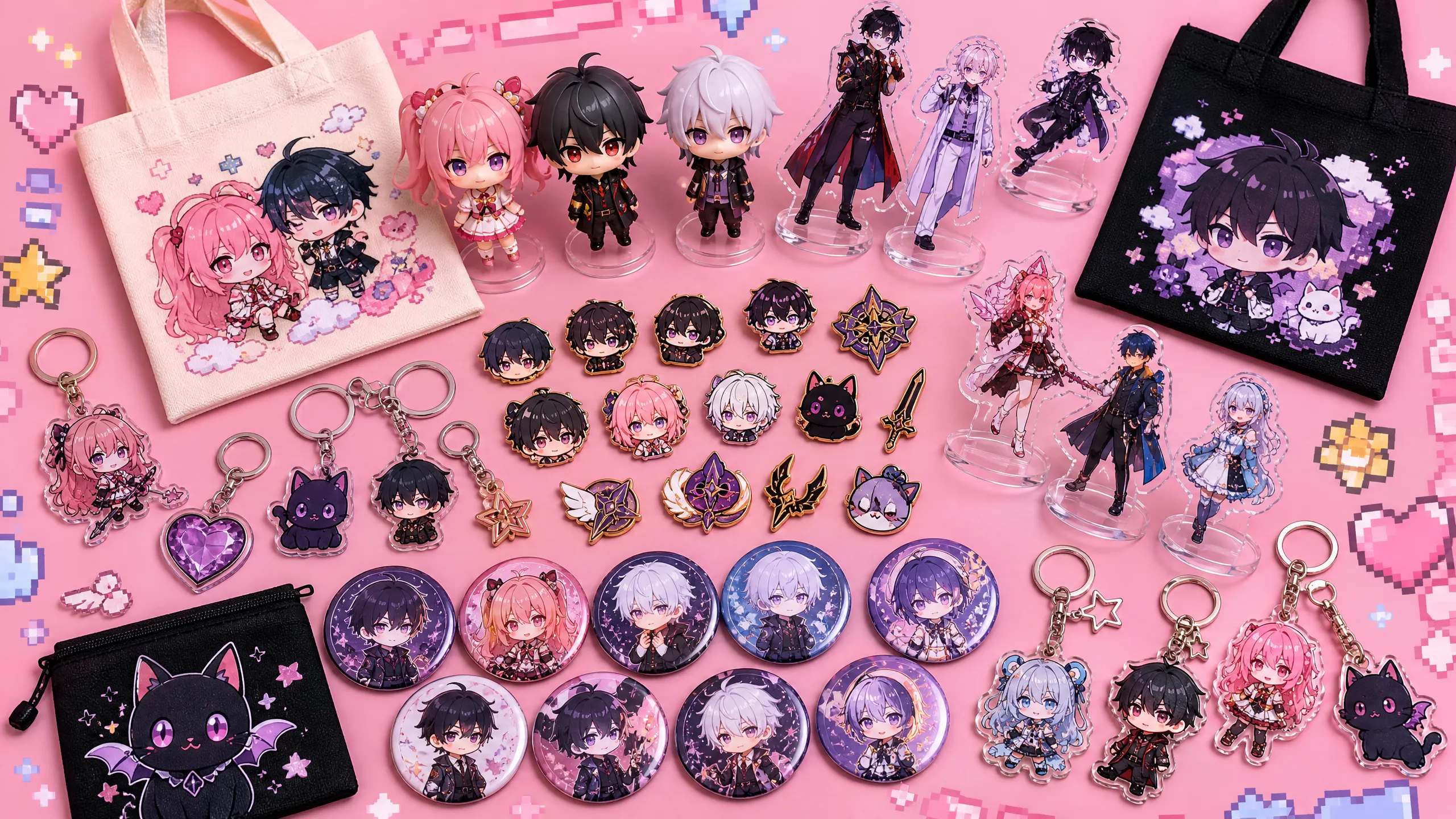 同人周边商品展示手办徽章立牌集合